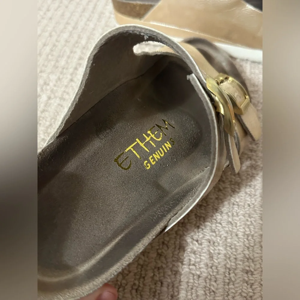 Ethem Genuins Canton Double Buckle Slide Sandal Gold Size 8-8.5 - Picture 6 of 6